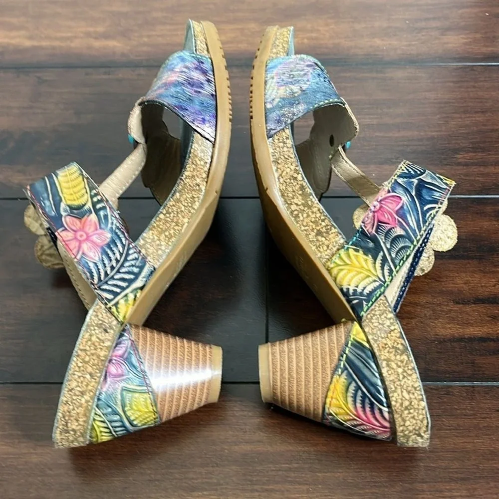 Spring Step L'Artiste Women's Agalla‎ Leather Sandals size 41 Floral Boho Artsy